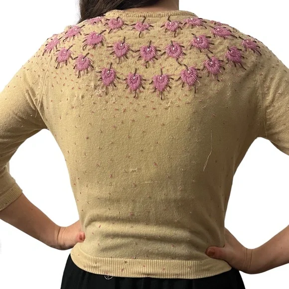 Stunning 1950’s Highly Detailed Hand Beaded Cardigan, Sweater Girl Knit Top - Picture 5 of 14